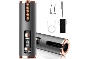 KASAKILY Lockenstab Automatischer Lockenstäbe Schnurlose Lockenstab Auto Lockenwickler Negativ-Ionen Keramikbeschichtung Lockenstab mit Akku USB Aufladen LCD-Anzeige 6 Temperatur für Große Kleine Locken