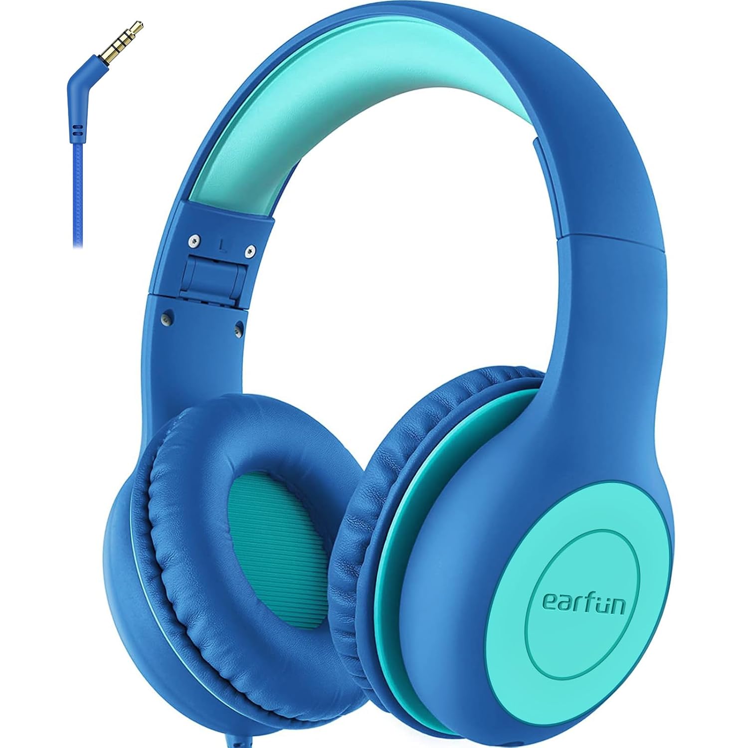 EarFun Koptelefoon Kind Bedraad, 85 dB Volumebegrenzer, 3,5 mm Jack, Comfortabele en Verstelbare Hoofdband, Audio Sharing, Opvouwbaar, voor School/Reizen/Tablet/Telefoon, Blauw Groen