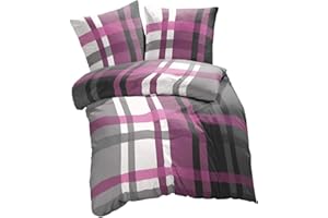 ‎ETÉREA HIMMLISCHE QUALITÄT ETÉREA Microfaser Seersucker Bettwäsche 135x200cm + 80x80cm - Bettbezug Urban Check Kariert - Bettwäsche Set mit Kissen 135x200cm Bettbezug + 80x80cm Kissenbezug Microfaser 2teilig - OEKOTEX - Violett