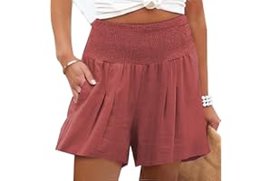 Femmes été Confortable Shorts Pantalon Décontracté Entraînement Taille élastique Froncé Couleur Pure Shorts Pantalon avec Poches pour Plage Course Fitness