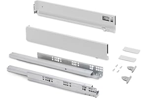 Emuca - Kit tiroir pour cuisine et bain à régulation 3D, hauteur 83mm, profondité 500mm, 40 Kg, fermeture amortie, panneaux non incluses, Acier, blanc