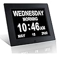 8 Inch Memory Loss Dementia Clock, 12 Alarm Options Clock Level 1-5 Dimming Calendar Clock Digital Calendar Day Clock Easy to Use Memory Loss Clock for Elderly with Memory Loss, Impaired Vision