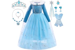 YYDSXK Elsa kostium dziewczęcy, królowa lodu, sukienka księżniczki z peleryną Elsy, zestaw naszyjników, sukienka Elsa, prezent dla dziewczynek, sukienka księżniczki, kostium na karnawał, cosplay
