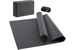 ‎JELEX JELEX Yoga Set 3-tlg. Yogagurt, rutschfeste Yogamatte (173 x 61 cm) und formstabiler Block. Praktisches Set für Anfänger und Erfahrene, Dehnübungen, Entspannung, Fitness, grau
