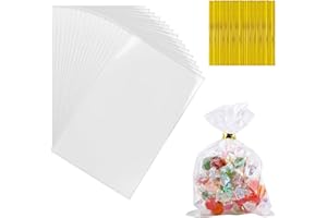 LOBVABA 200 pcs Sachets Transparents, 10x15 cm Sachet bonbon Transparent Cellophane, Sachet bonbons anniversaire, Sac a bonbon OPP pour Biscuit Alimentaire Boulangerie Chocolats