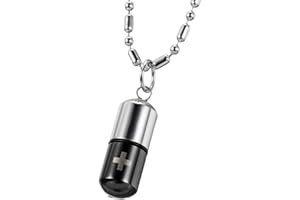 Flongo Collar con Colgante de Pastilla Píldora Collar para Hombre Mujer Cruz Pequeño Cadena de Acero Inoxidable Símpatico Colgante Original Unisex