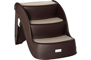 PawHut Scaletta per Cani Pieghevole con 3 Gradini Antiscivolo, Scala per Animali Domestici, Cuccioli, Gatti, in PP Marrone