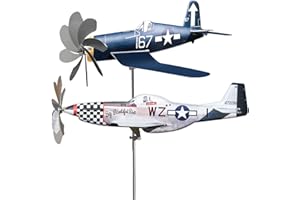 ARSBORUI Moulin à Vent Avion, Girouette Avion de Jardin Exterieur, Moulin à Vent Jardin, Moulin À Vent en Métal, Spinner À Vent Avion, Airplane Wind Spinner pour Balcons, Porches, Patios, Jardins (2 Piece)