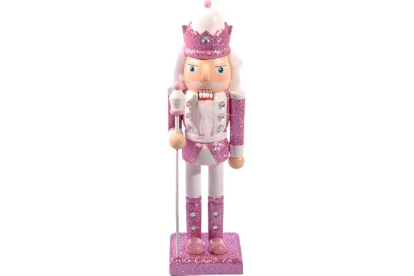 Nötknäppare jul soldat kung med spira (24 cm) glitter trä, rosa