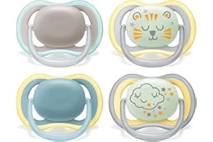 Philips Avent Confezione da 4 succhietti Ultra Air leggeri e traspiranti: 2 succhietti fosforescenti e 2 succhietti da giorno, 18M+ (Modello SCF349/43).
