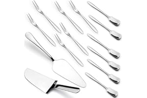 Xiuyer Set di Posate per Torta, 14 Pezzi Cake Server Utensili in Acciaio Inossidabile 2 Pala per Dolci 6 Dessert Cucchiaio 6 Torta Forchetta per Casa Cena Nozze Festa Regalo(Argento)