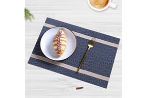 HOME FIXED Manteles Individuales, Lavables, Salvamanteles, PVC Antideslizantes, Resistentes al Calor, Juego de 4 (Azu+Marrón+Negro) (4, Azul)