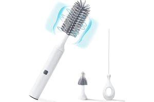 Ivywind Electric Baby Bottle Brushes, 3-in-1 Waterproof Silicone Baby Bottle Brush, Teat Brush, Straw Cleaner, Two Speed Cleaning Mode, 360° Rotatable, 1200 mAh (Grey)