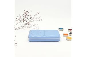 My Rock Way Petite Boîte Portable « Morning Fog Blue » en métal pour Aquarelle avec 14 Demi-Godets, Palette de mélange et Fond Plat. Boîte d'aquarelle de Voyage légère, Parfait pour Un Cadeau
