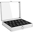 Youyijia Watch Box with 12 Slots Watch Display Storage Case Aluminium Watch Case with Removable Watch Cushion Display Lid Velvet Lining Metal Clasp for Men Women (Silver)