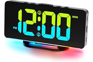 CHEREEKI Réveil Numérique avec 2 Alarmes et Snooze, 10 Modes d'éclairage Nocturne RGB, Affichage LED 11 Couleurs, Réveil Graduable, Port de Charge USB, Jour de la Semaine, Alimenté par Le Secteur