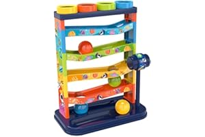 CAKEEYUM Kids Rolling Ball Drop Toy for Babies Toddlers 5 Layer Tower Run with Swirling Ramps & 4 Balls Educational Development Toys Kids Rolling Ball Drop Toy for Babies Toddlers 5 Layer Tower Run wi