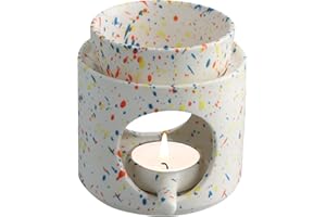 Volumoon Quemador de Aceite, Lámpara Aromática de Cerámica con Portavelas, Lámpara Aromática, Bandeja Extraíble, Quemador Aceites Esenciales para Meditación, Regalo, Decoración del Hogar