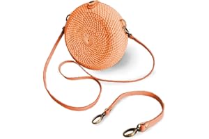 creazioni unique Borsa Paglia Donna Estiva in Midollino con Intreccio in Rattan - Borsetta Tonda con 2 Cinturini (Lungo e Corto) - Interno in Cotone - Borsa Primavera Estate 2024 (Corallo)