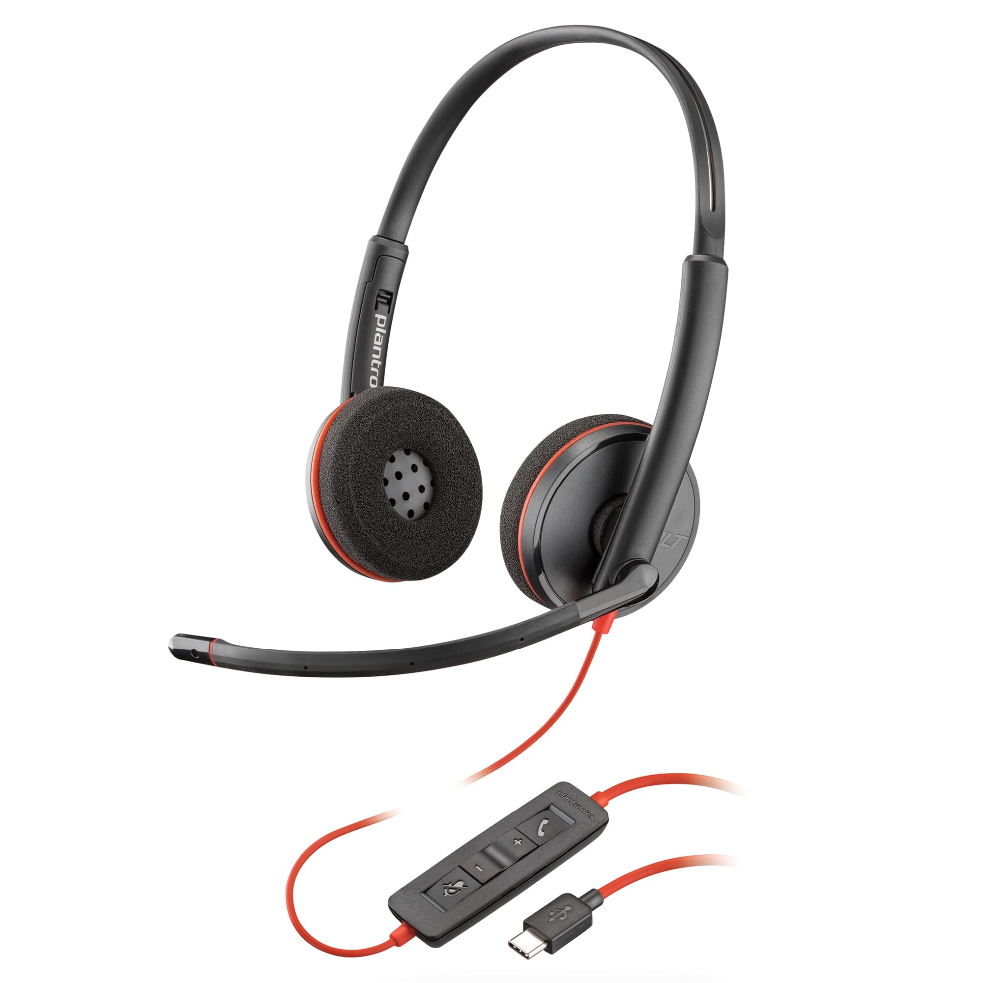 (Refurbished) Poly Blackwire 3220 Stereo Headset, On-Ear w/Noise-canceling mic, 118g, Connect to Mobile/Tablet via USB-C/A, Lightweight Metal Headband, Dynamic EQ, Hi-Fi Stereo, 2-Year Warranty, Black, 9P7X8AA