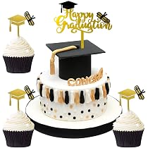 Tortenaufsatz Congrats Grad – Gold & Schwarz, 15,6x14,6 Cm, Für Abschlussfeier 2024