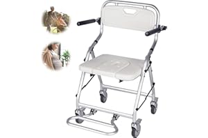 VFDZ Behinderten Duschstuhl, Duschstuhl für Senioren mit Rollen, Toilettenstuhl Klappbar mit 90° Umkehrbare Armlehnen für Menschen mit Beinverletzungen, Belastung 150 kg