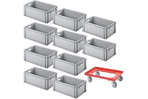 BRB 10er SPAR-Set Euro-Behälter PLUS Transportroller, 600x400x220 mm Industriequalität lebensmittelecht grau