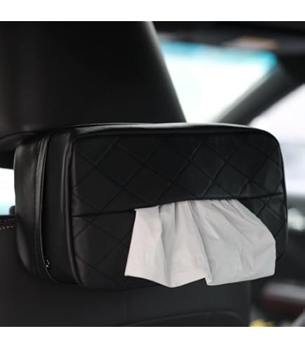 Porta Fazzoletti In Vera Pelle Per Auto - Scrivania E Viaggi | Design Elegante E Ricaricabile | Nero - Foto 5