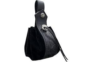 HiiFeuer Pochette à Cordon en Faux Cuir Médiéval, Porte-Monnaie Portable Rétro Nordique, Pochette de Ceinture Vintage Sac à Dés pour LARP Ren Faire(Noir B)