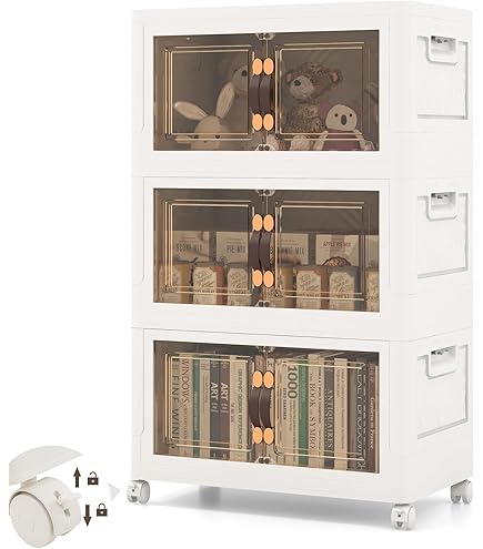 KOMFOTTEU Opbergdoos met 3 niveaus, stapelbare container met deksel en