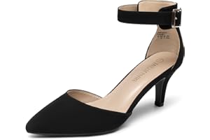 DREAM PAIRS Womens Court Shoes Pointed Toe Low Kitten Heel Ladies Pumps Ankle Strap Dress Sandals