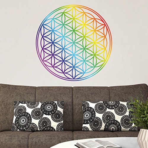 Wandtattoo Blume des Lebens Regenbogenfarbe, Größe: 70cm x 70cm
