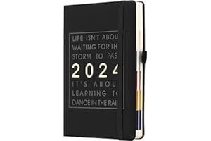 MLJTOYO Agenda semainier 2024, planificateur hebdomadaire et mensuel avec papier épais 100 g/m², agenda annuel de janvier à décembre 2024, organiseur avec porte-stylo, 2 Bookmar (A5, noir)