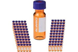 ALWSCI Fiale HPLC da 2 ml Fiale di Vetro, Fiale per Autocampionatore da Laboratorio Ambra, 9-425 Fiala Ambra, Tappo a Vite blu con Foro, Setti in Silicone Bianco PTFE e Rosso, 100 pz
