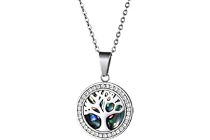 OIDEA Collana Albero della Vita da Donna，Ciondolo in Acciaio Inox con Pendente Zirconi Rotondo Cavo Colore Argento，Regalo per Donne Mamma Ragazze Amante Anniversario