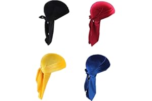 ULALAZA Star Satin Head Wrap Durag Long Tail Beanies Cap Estirable Velvet Durag Straps Headwraps para Hombres Mujeres
