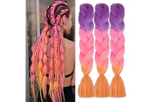 COLORFUL PANDA ColorfulPanda 3 Stücke Ombre Braun Jumbo Braid Kunsthaar 24 Zoll 100g Kanekalon Haar (Lila/Pink/Orange)