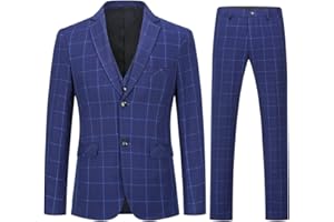 Allthemen Abito da Uomo Formale Completo a Scacchi Slim Fit in 3 Pezzi per Matrimonio d'Affari