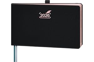 BEZEND Agenda 2026 Semana Vista 23 x 14 cm - Agenda Semanal, Formato Horizontal con Horario Vertical, Borde de Oro Rosa, Tapa Dura en Cuero PU, Negro