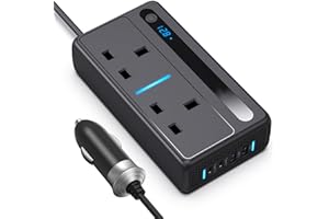 AOFESEL 200W Power Inverter, Car Voltage Converter Inverter DC 12V to AC 220V with 2 Sockets and 4 USB Ports, LED Display, Fast Charging Car Charger Transformer with Cigarette Lighter Plug for Trip Vacation