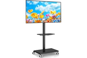 5Rcom Stojak na telewizor na kółkach do telewizora 61–140 cm, mobilny wózek na telewizor, stojak na telewizor, z regulacją wysokości, obrotowy z drewnianą podstawą, maks. VESA 400 x 400 mm, nośność 30