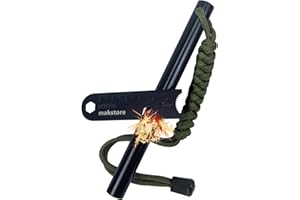 makstore Survival Ferro Rod Kit - Survival Ferrocerium - Flint and Steel Kit - Fire Starter with Paracord Handle and Striker - 6 Inch long