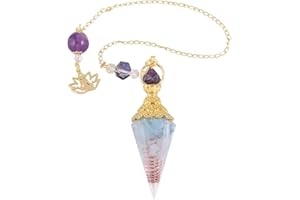 KYEYGWO Aquamarine Pendule Divinatoire Radiesthésie en Pierre d'Énergie Résine, Reiki Prisme Hexagonal Pointé Protection Pendentif Perle Ronde avec Chaîne 11.2"