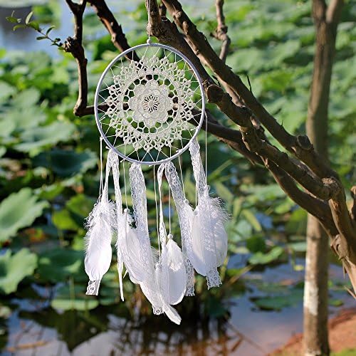 Pure handmade white Lace flower side Dream Catcher,Home Craft Decorations,Car Pendant,Christmas/Festival/Wedding Gifts
