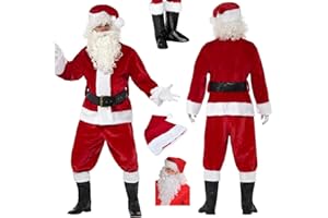 SKYTE® LUXURY CHRISTMAS SANTA SUIT Costume Deluxe Outfit and Accessories 5 Piece for Adults Xmas Party Fancy Dress Up One Size Fits All