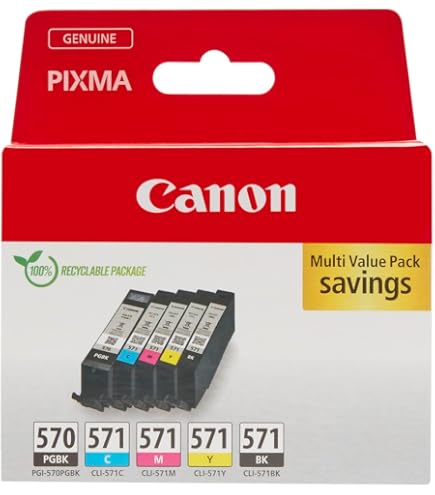 Canon PGI-570 PGBK XL CLI-571 XL - 5 Tintenpatronen Kompatibel Günstig Für Pixma MG5750 MG5751 MG5752 MG5753 MG6850 MG6851 MG6852 MG6853 MG7750 MG7751 MG7752 MG7753 TS5050 TS5051 TS5053 TS5055 TS6050 TS6051