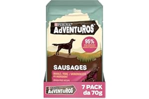 PURINA CAT CHOW PURINA ADVENTUROS Snack per Cani Adulti High Meat Sausages con Manzo, Maiale, Pollo, Grain Free 7 Confezioni da 70g