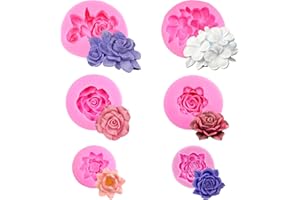 YIIWONI 6 Stücke 3D Silikonform Blumen, Silikonformen Gießformen Rosen Rose Blume Fondant Silikon Form Blume Blühen Rose für Kuchen Dekoration Schokolade Handgemachte Süßigkeit Herstellung