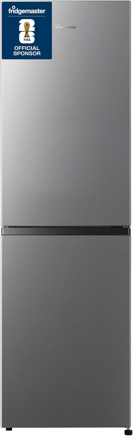 Fridgemaster MC55240ES 55cm Freestanding 252L 50/50 Fridge Freezer - LED Lighting, Silver - E Rated, H174.3 x W55.4 x D55.8 (cm)