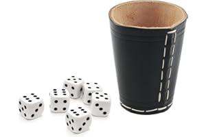 DELALO Echtleder Würfelbecher inkl. 6 Würfeln – Handgearbeiteter Würfelbecher, 9 cm, Perfekt für Würfelspiele (Schwarz)